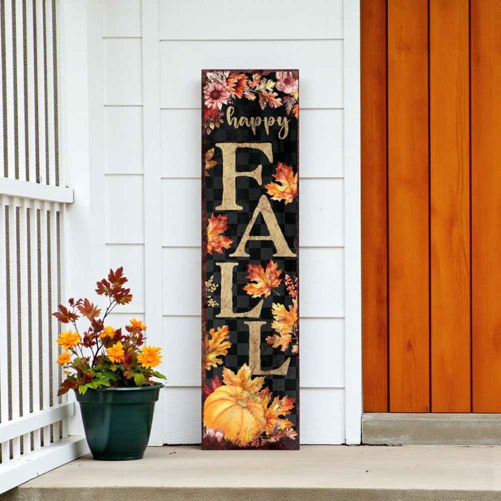 36" Black And Orange Solid Wood Happy Fall Leaves Porch Sign
