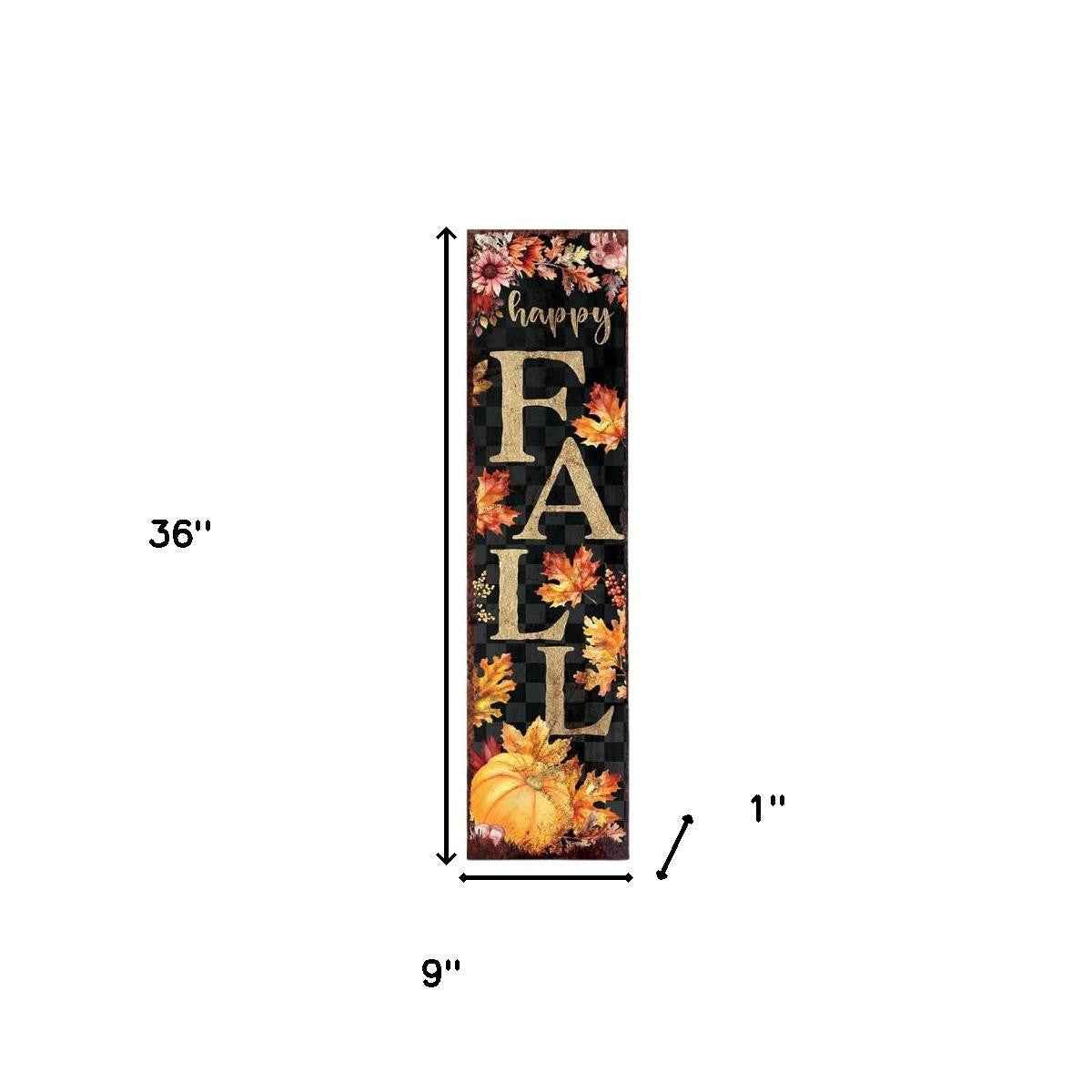 36" Black And Orange Solid Wood Happy Fall Leaves Porch Sign