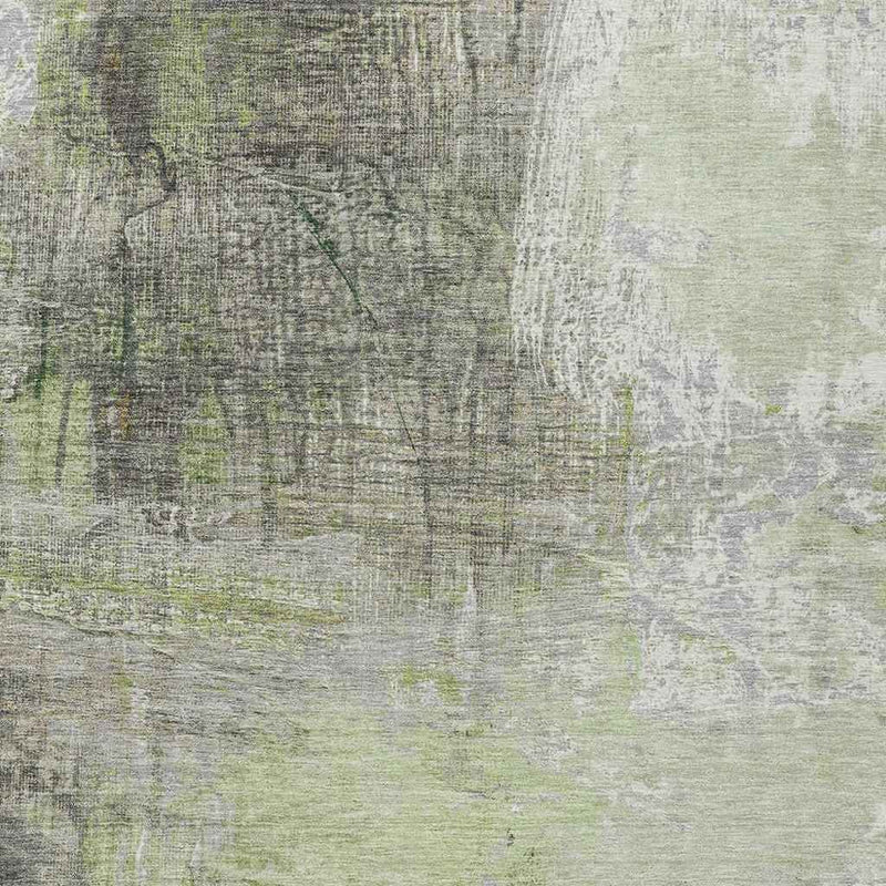 3' X 5' Artichoke Green And Ivory Abstract Washable Indoor Outdoor Area Rug