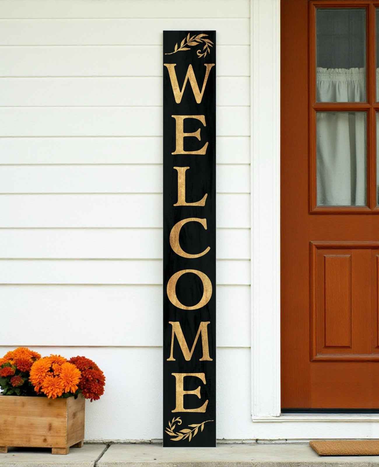72" Black And Gold Solid Wood Welcome  Porch Sign
