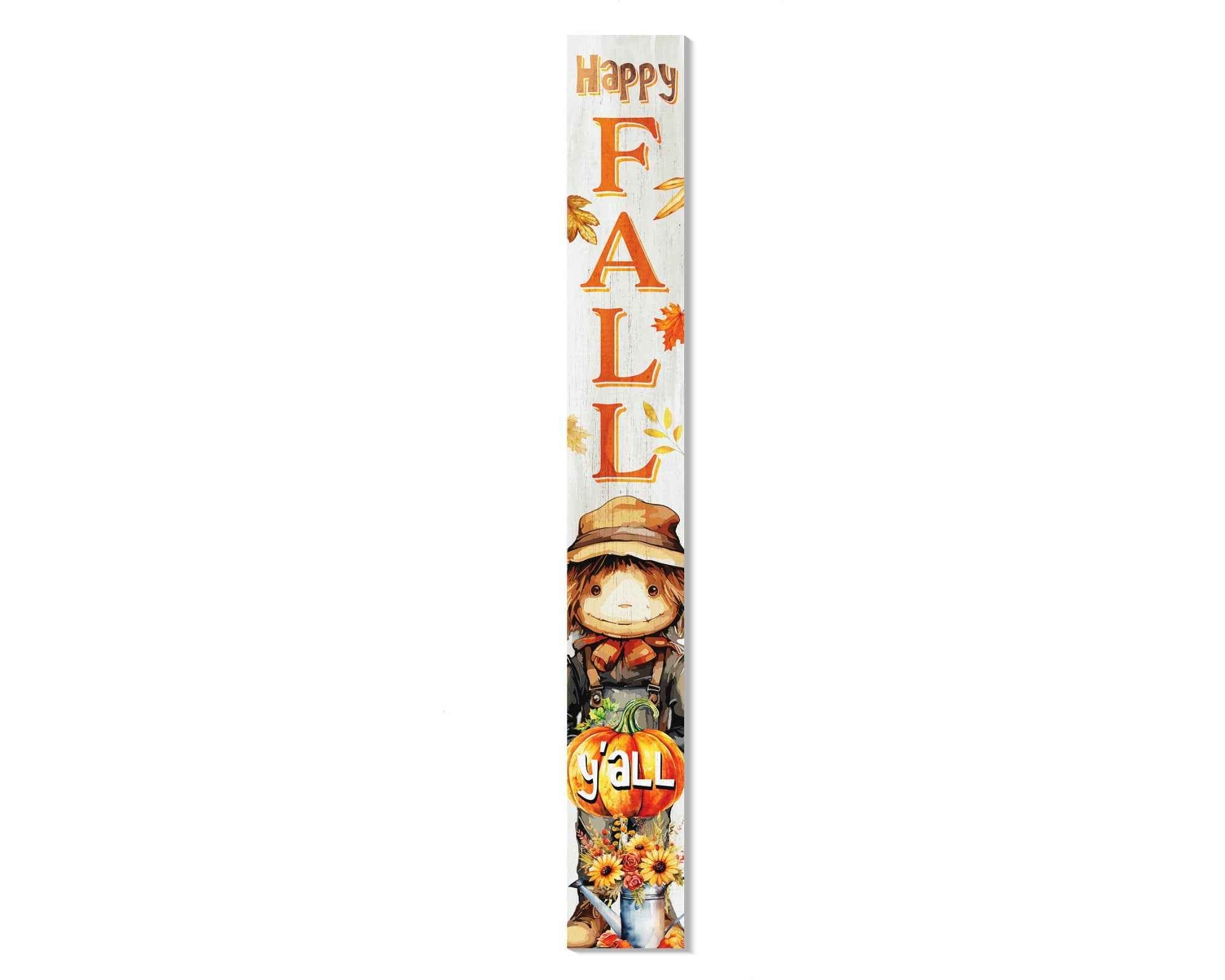 72" Brown Orange And White Solid Wood Happy Fall Scarecrow Porch Sign