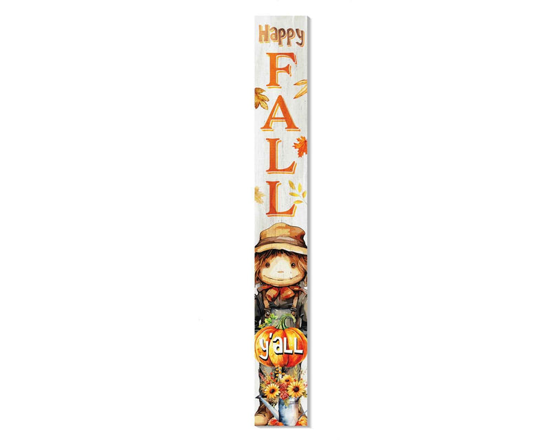 72" Brown Orange And White Solid Wood Happy Fall Scarecrow Porch Sign