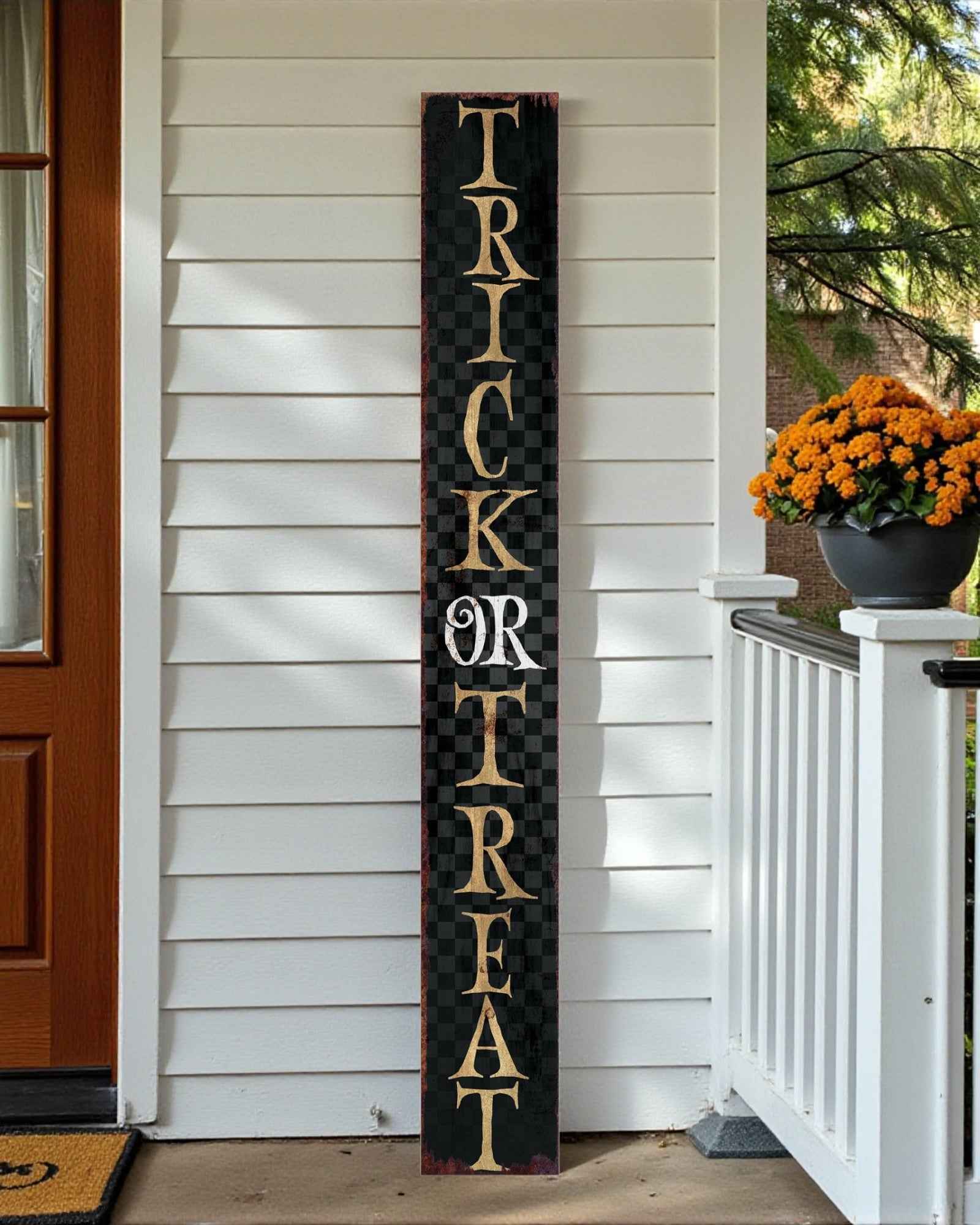 72" Black And Gold Solid Wood Trick or Treat Halloween Porch Sign