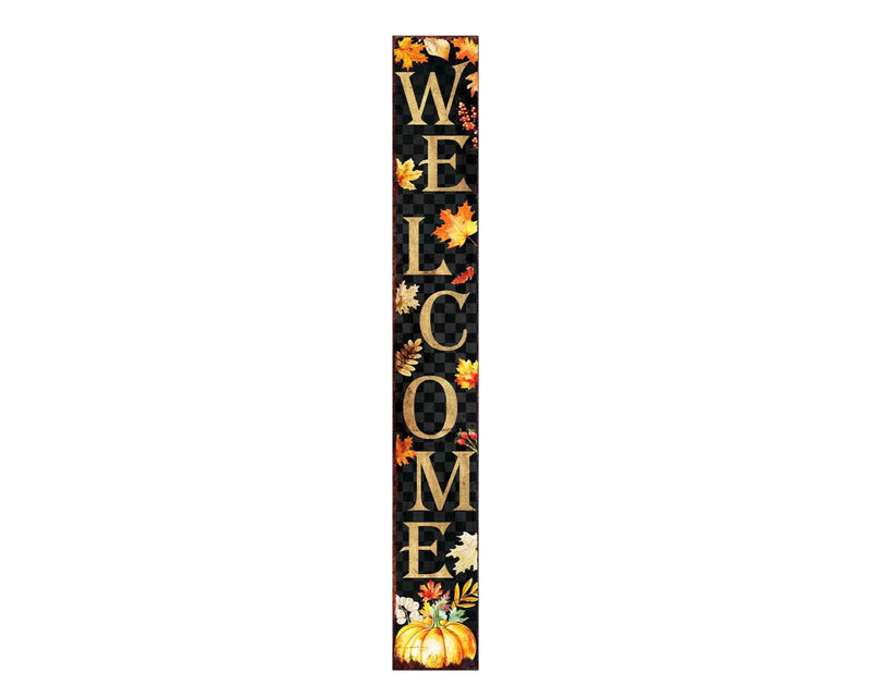72" Black Gold And Orange Solid Wood Welcome Leaves Porch Sign