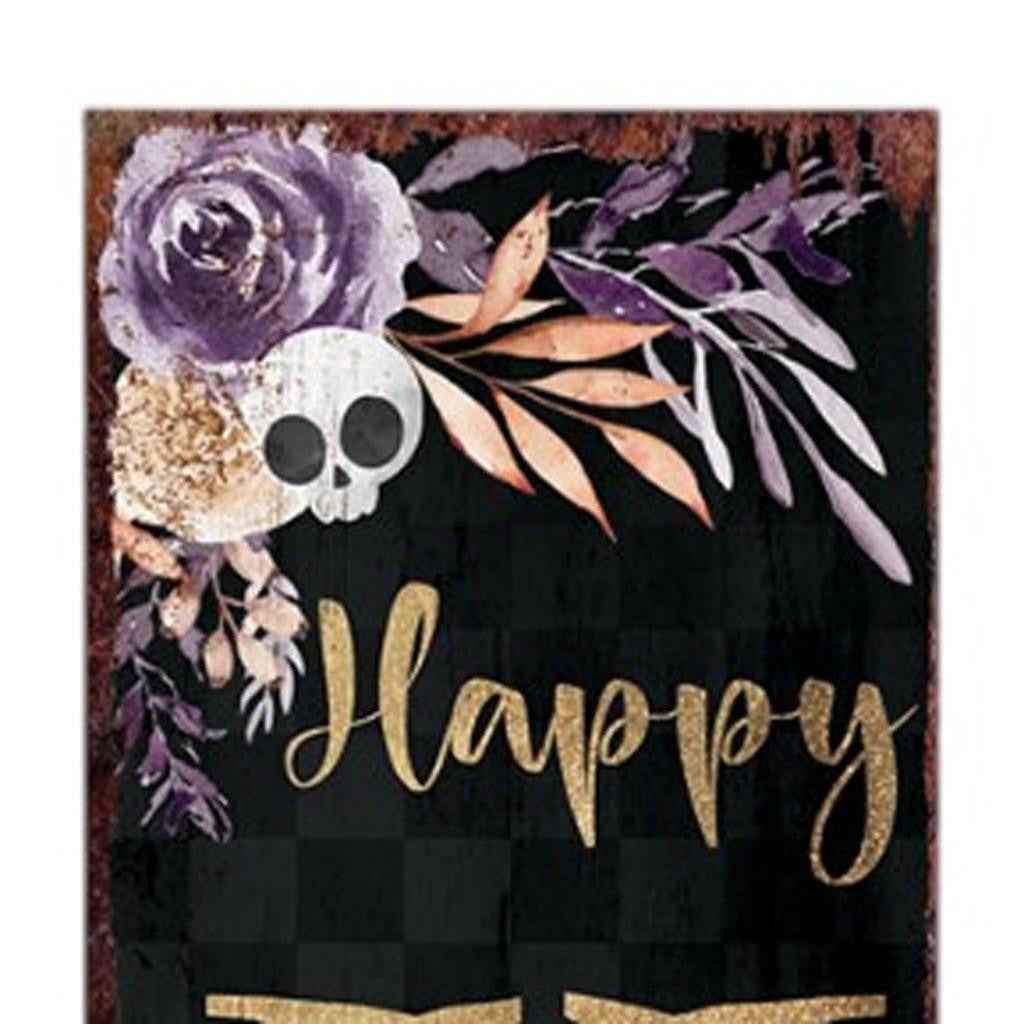 72" Black Gold And Purple Solid Wood Halloween Halloween Skull Porch Sign