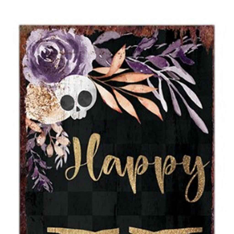 72" Black Gold And Purple Solid Wood Halloween Halloween Skull Porch Sign