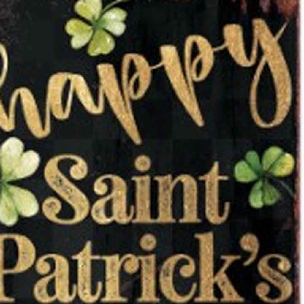 36" Black Gold And Green Solid Wood Happy St Patrick's Day Shamrock Porch Sign