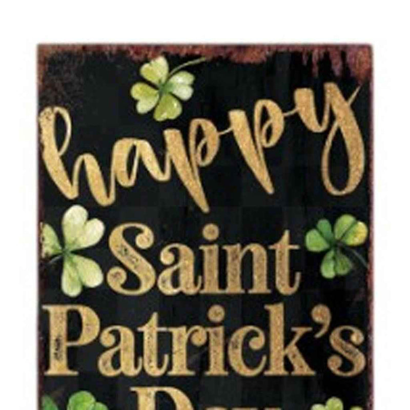 36" Black Gold And Green Solid Wood Happy St Patrick's Day Shamrock Porch Sign