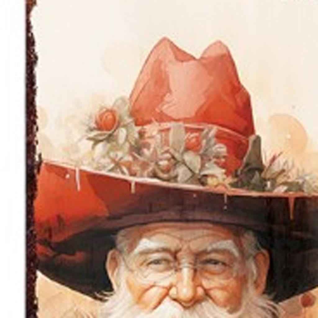 36" Red Green And White Solid Wood Christmas Cowboy Santa Porch Sign