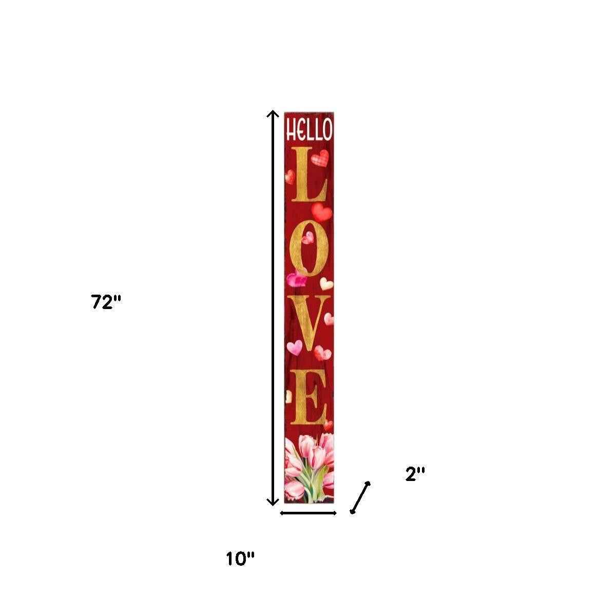 72" Red And Gold Solid Wood Hello Love Valentine's Day Porch Sign