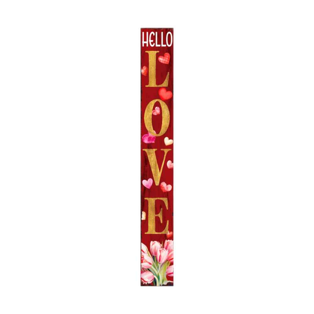 72" Red And Gold Solid Wood Hello Love Valentine's Day Porch Sign