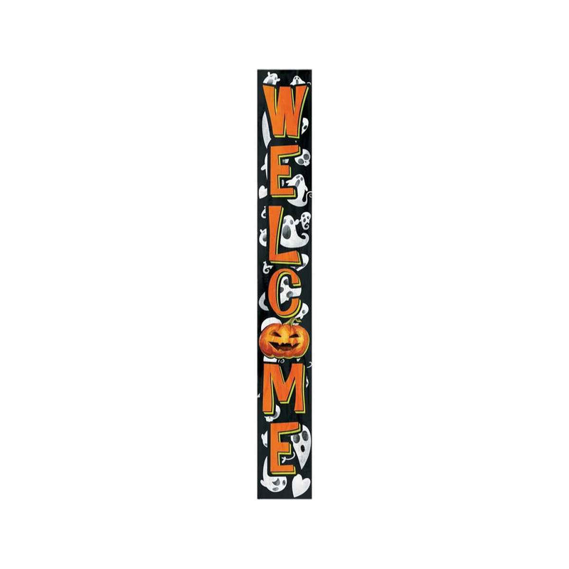 72" Black And Orange Solid Wood Welcome Halloween Ghost Porch Sign