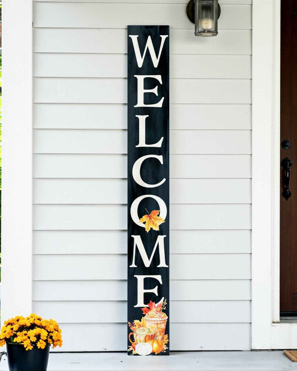 72" Black Orange And White Solid Wood Welcome Porch Sign