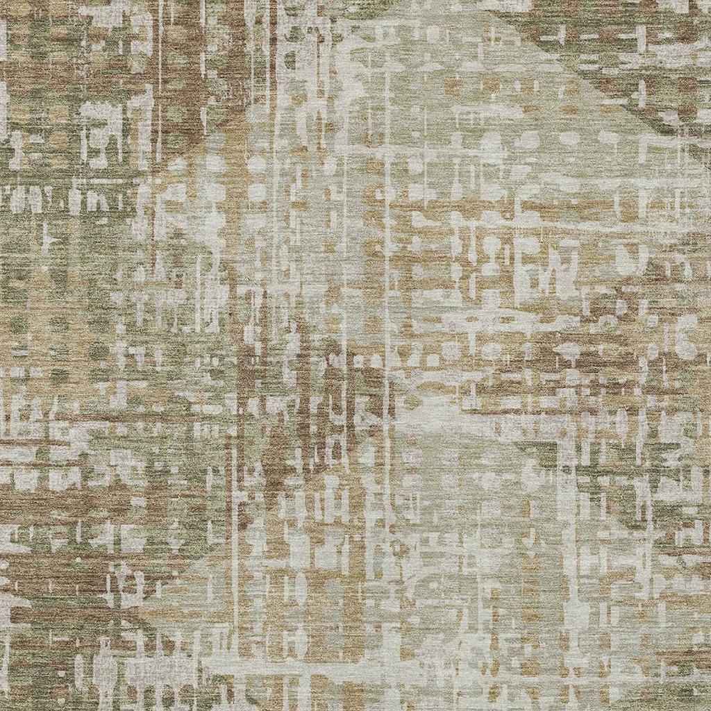 5' X 8' Fern Green And Beige Geometric Washable Indoor Outdoor Area Rug