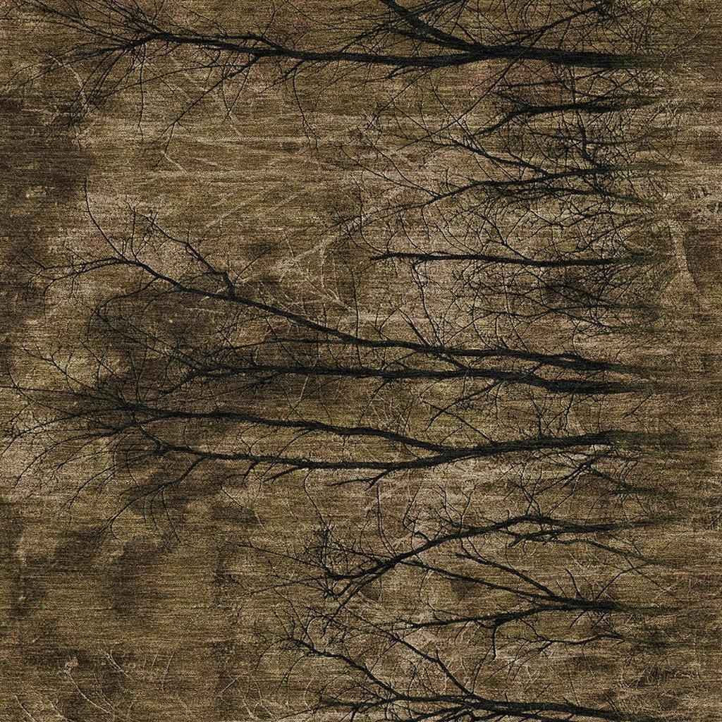 9' X 12' Brown And Charcoal Floral Washable Indoor Outdoor Area Rug