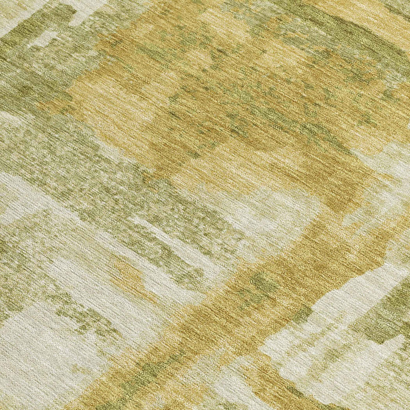 8' X 10' Artichoke Green And Gold Abstract Washable Indoor Outdoor Area Rug