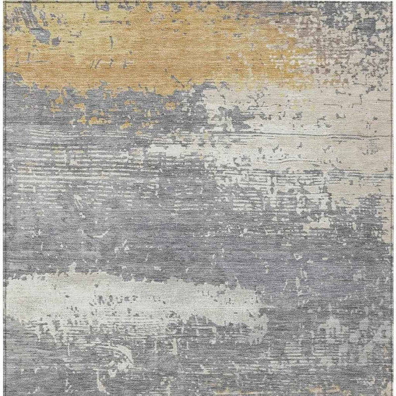 3' X 5' Gold Gray And Silver Abstract Washable Indoor Outdoor Area Rug
