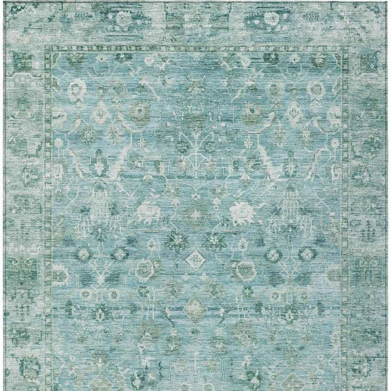 10' X 14' Blue Gray And Ivory Oriental Washable Indoor Outdoor Area Rug