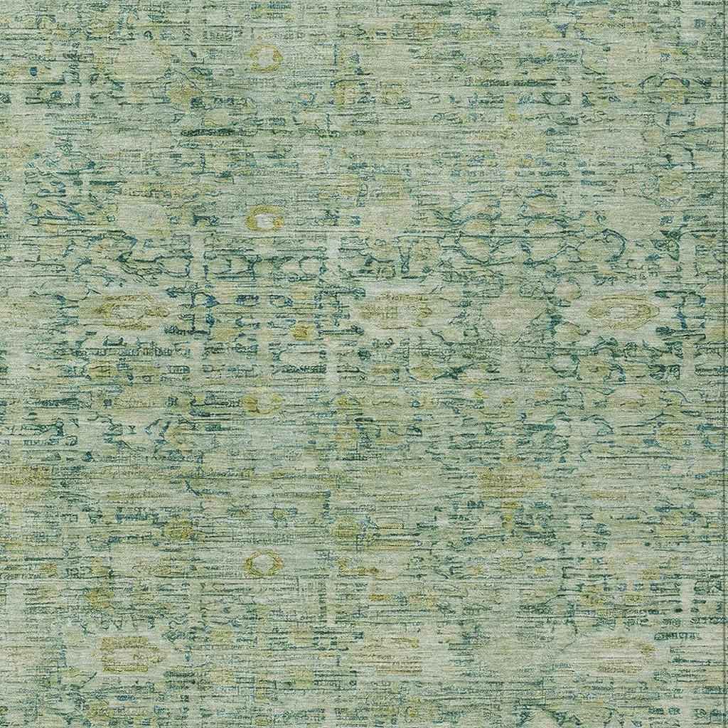 5' X 8' Artichoke Green And Teal Blue Oriental Washable Indoor Outdoor Area Rug