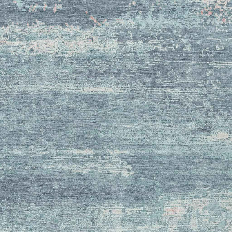 9' X 12' Teal Blue And Ivory Abstract Washable Indoor Outdoor Area Rug