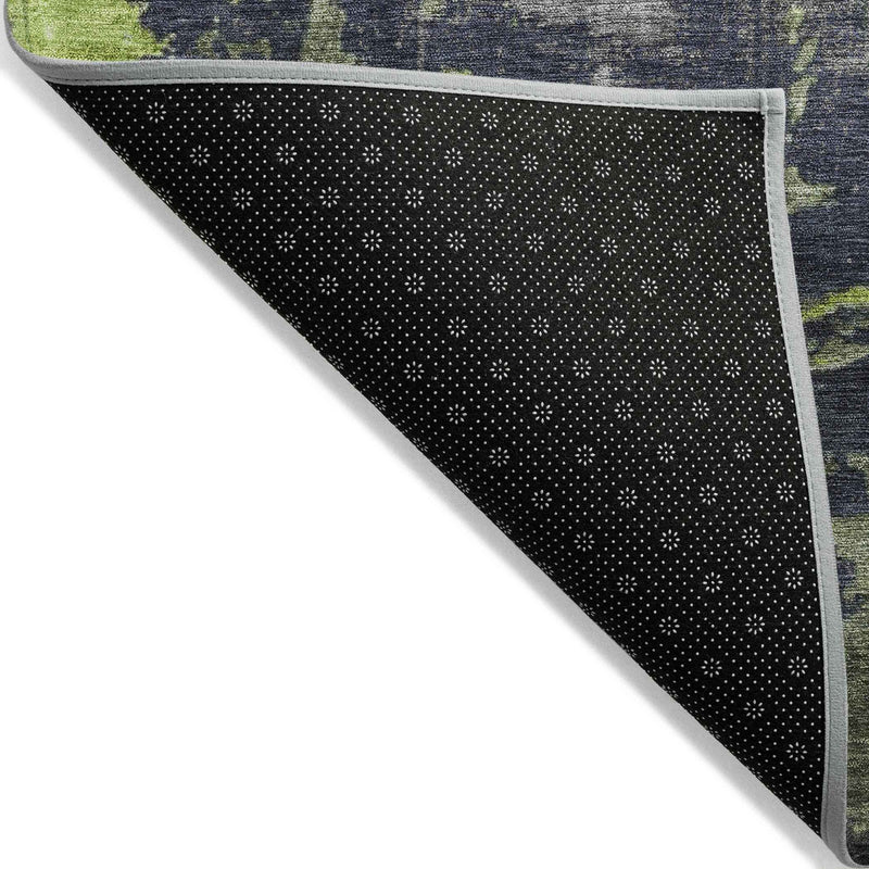 8' Lime Green Gray And Silver Round Abstract Washable Indoor Outdoor Area Rug