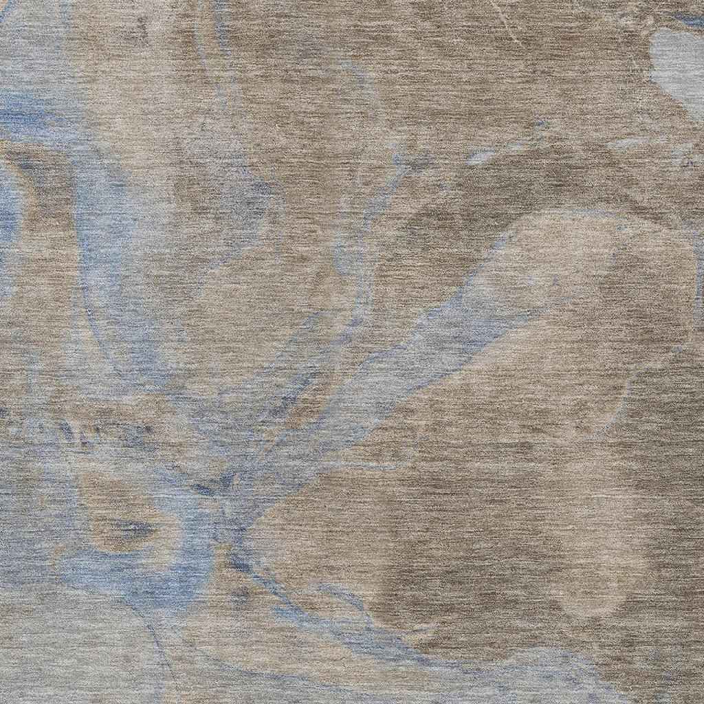 3' X 5' Taupe Beige And Blue Abstract Washable Indoor Outdoor Area Rug