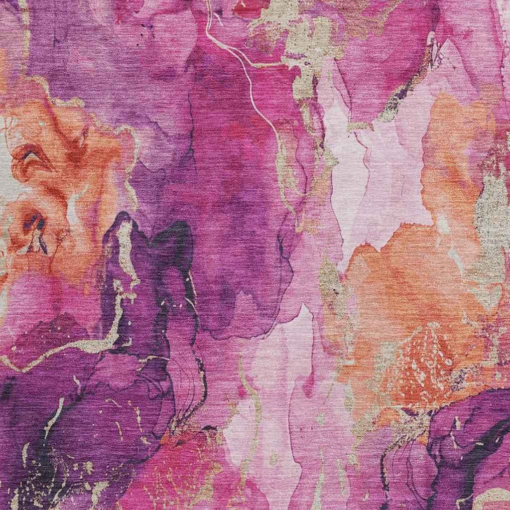 8' X 10' Ruby Red And Purple Abstract Washable Indoor Outdoor Area Rug