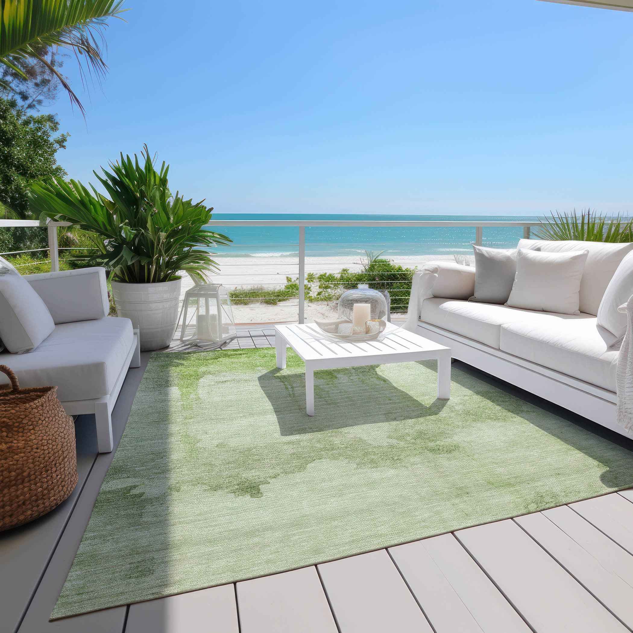 5' X 8' Artichoke Green And Ivory Abstract Washable Indoor Outdoor Area Rug