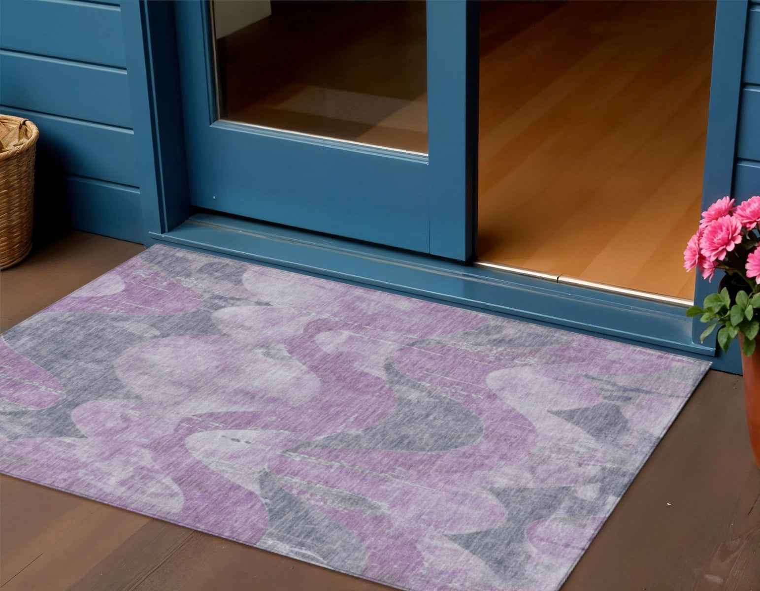 3' X 5' Lavender And Gray Abstract Washable Indoor Outdoor Area Rug