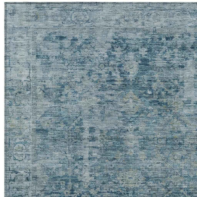 10' X 14' Blue And Gray Abstract Washable Indoor Outdoor Area Rug