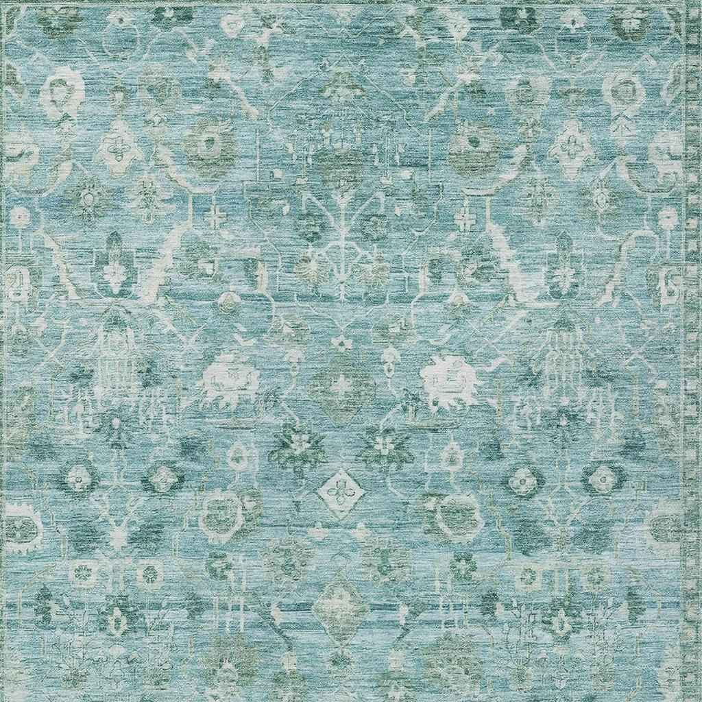 9' X 12' Blue Gray And Ivory Oriental Washable Indoor Outdoor Area Rug