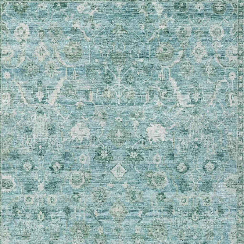 9' X 12' Blue Gray And Ivory Oriental Washable Indoor Outdoor Area Rug