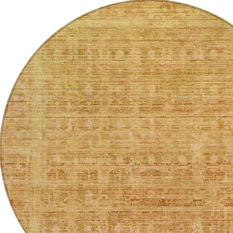 8' Salmon And Gold Round Abstract Washable Indoor Outdoor Area Rug