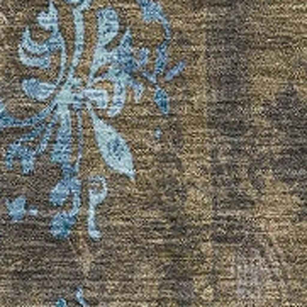 10' X 14' Taupe And Blue Floral Washable Indoor Outdoor Area Rug