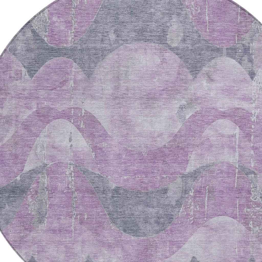 8' Lavender And Gray Round Abstract Washable Indoor Outdoor Area Rug