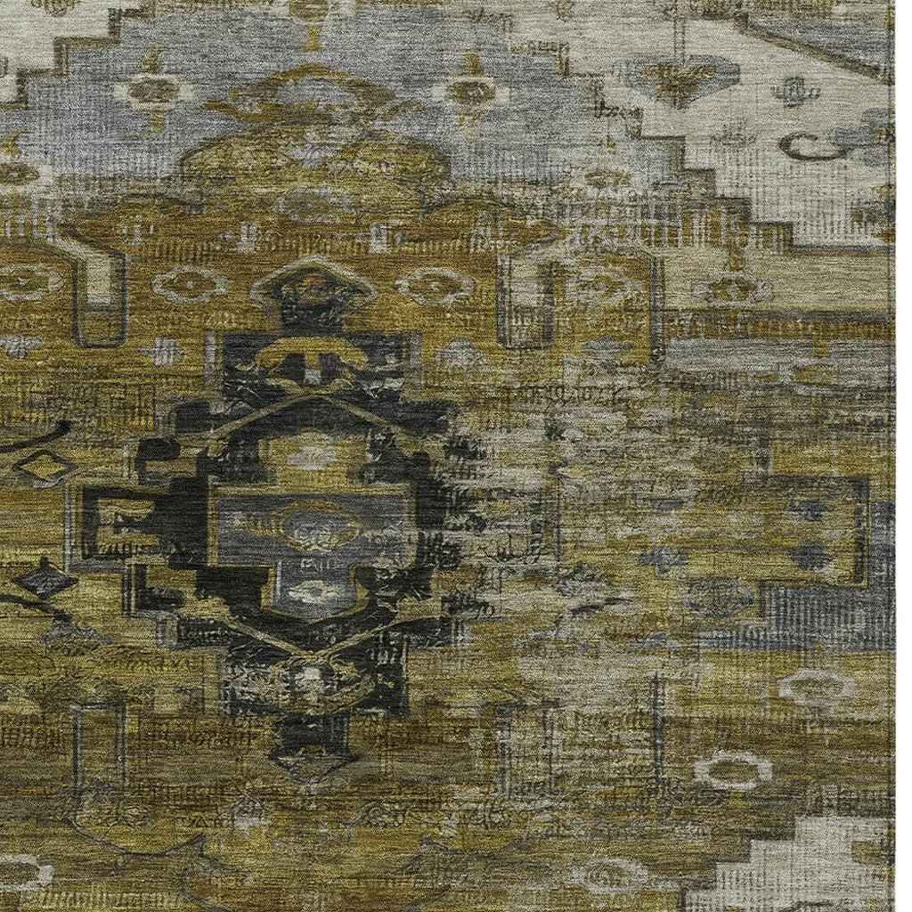 10' X 14' Brown Ivory And Gray Tribal Washable Indoor Outdoor Area Rug