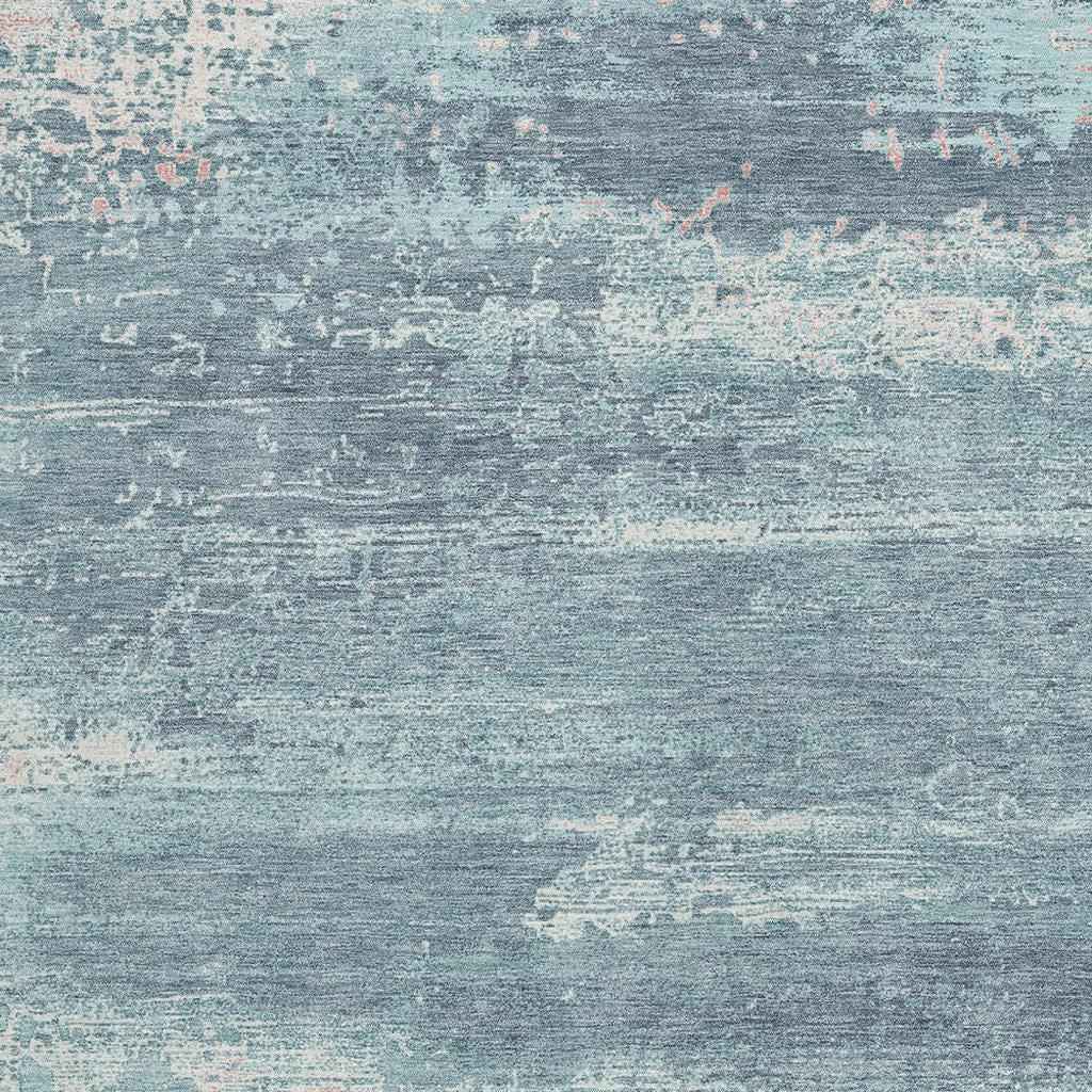 3' X 5' Teal Blue And Ivory Abstract Washable Indoor Outdoor Area Rug