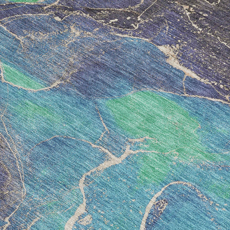 8' X 10' Blue Green And Orange Abstract Washable Indoor Outdoor Area Rug