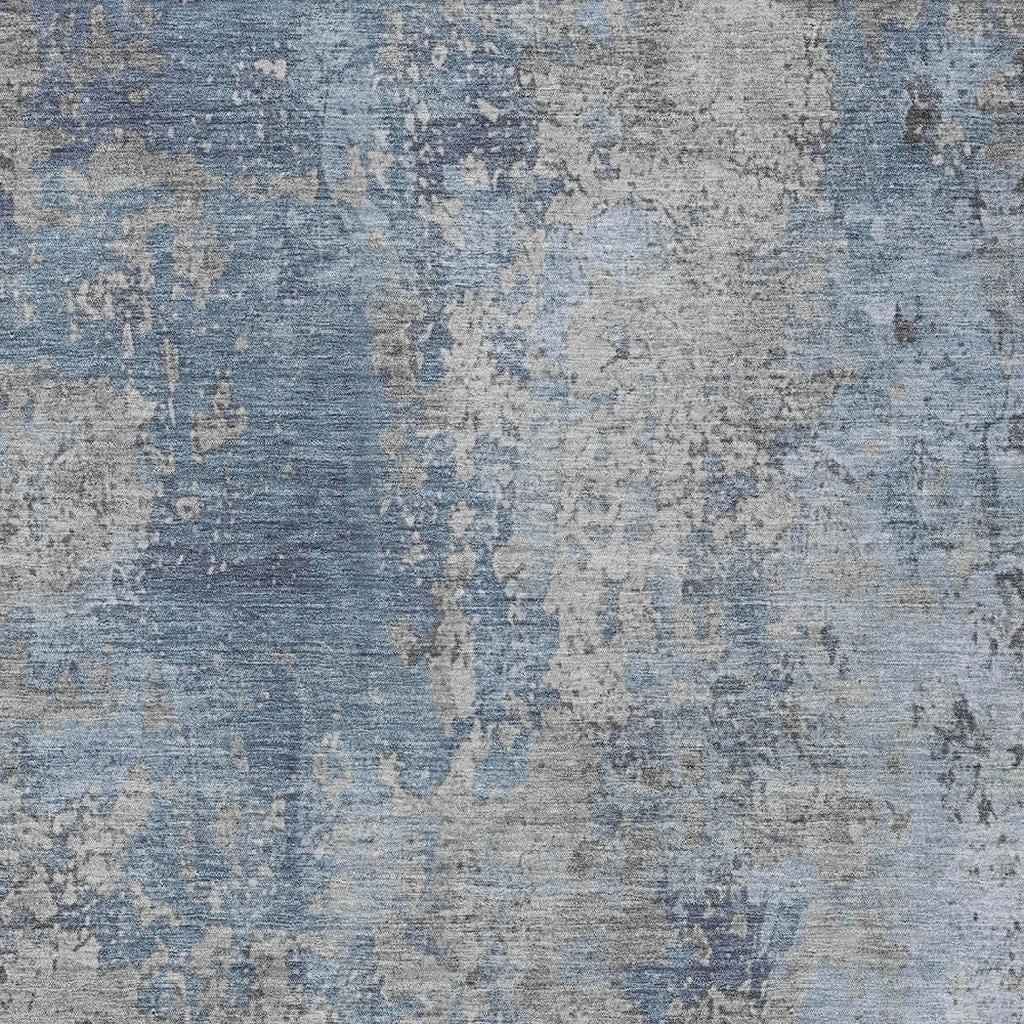 10' X 14' Denim Blue And Silver Abstract Washable Indoor Outdoor Area Rug