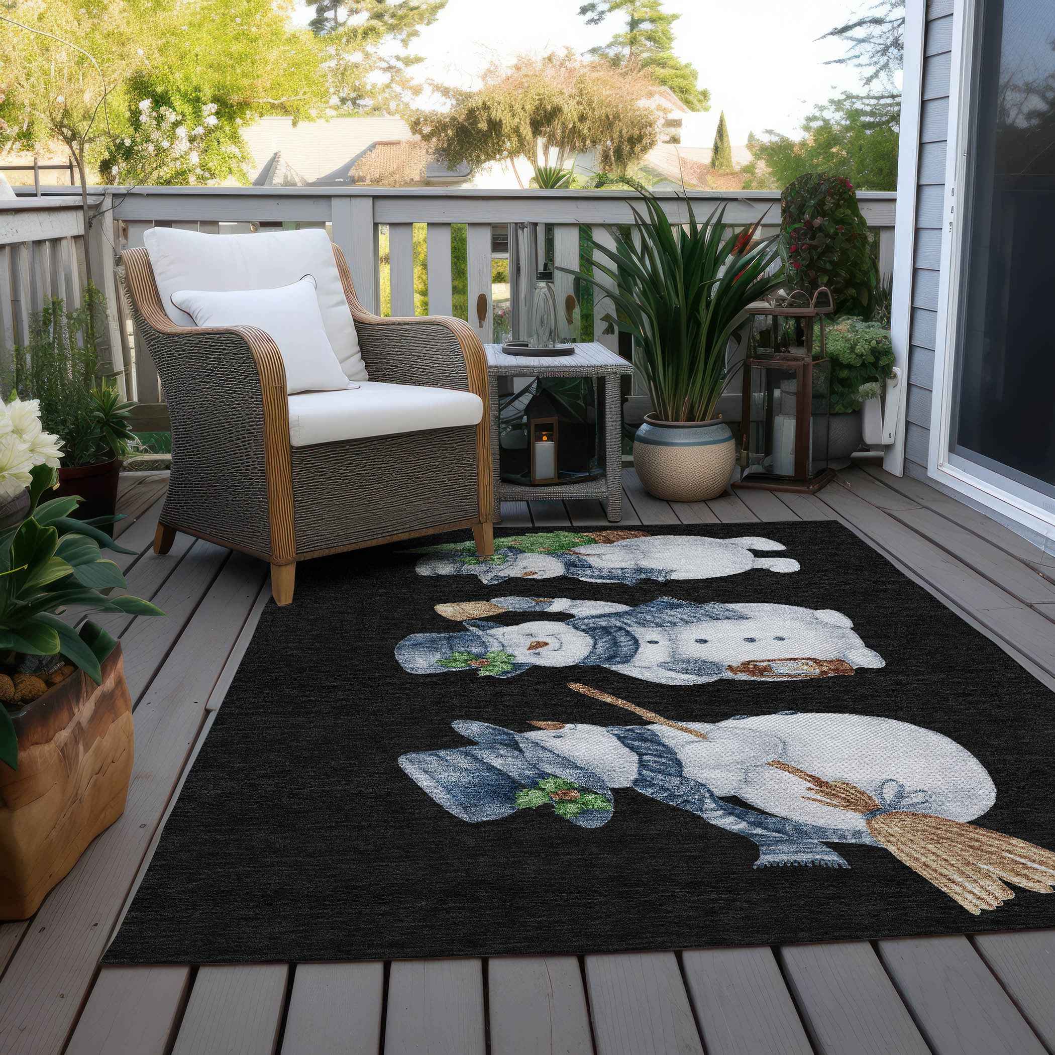 9' X 12' Black Denim Blue And Ivory Botanical Leaves Washable Indoor Outdoor Area Rug