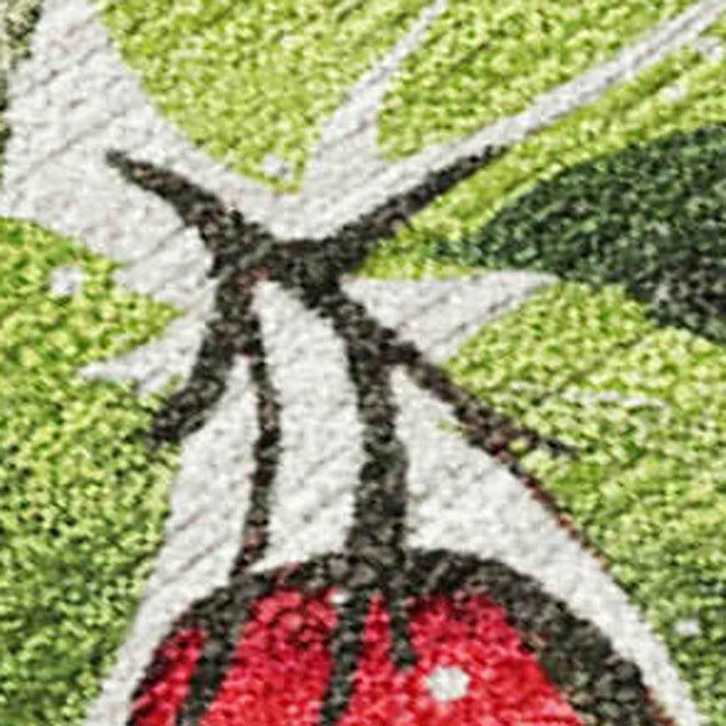 5' X 8' Artichoke Green Burgundy And Ivory Botanical Leaves Washable Indoor Outdoor Area Rug