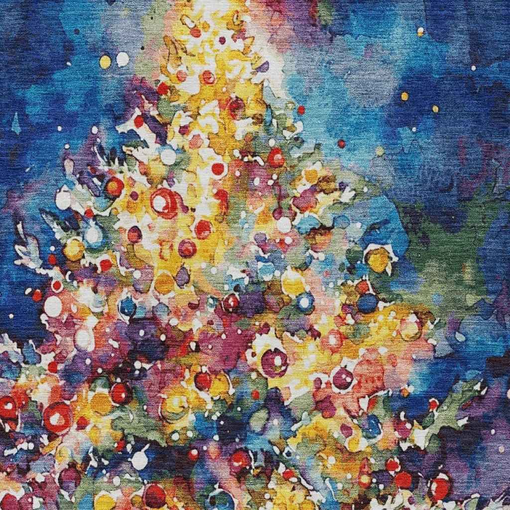 9' X 12' Navy Blue Gold Red And Purple Abstract Washable Indoor Outdoor Area Rug