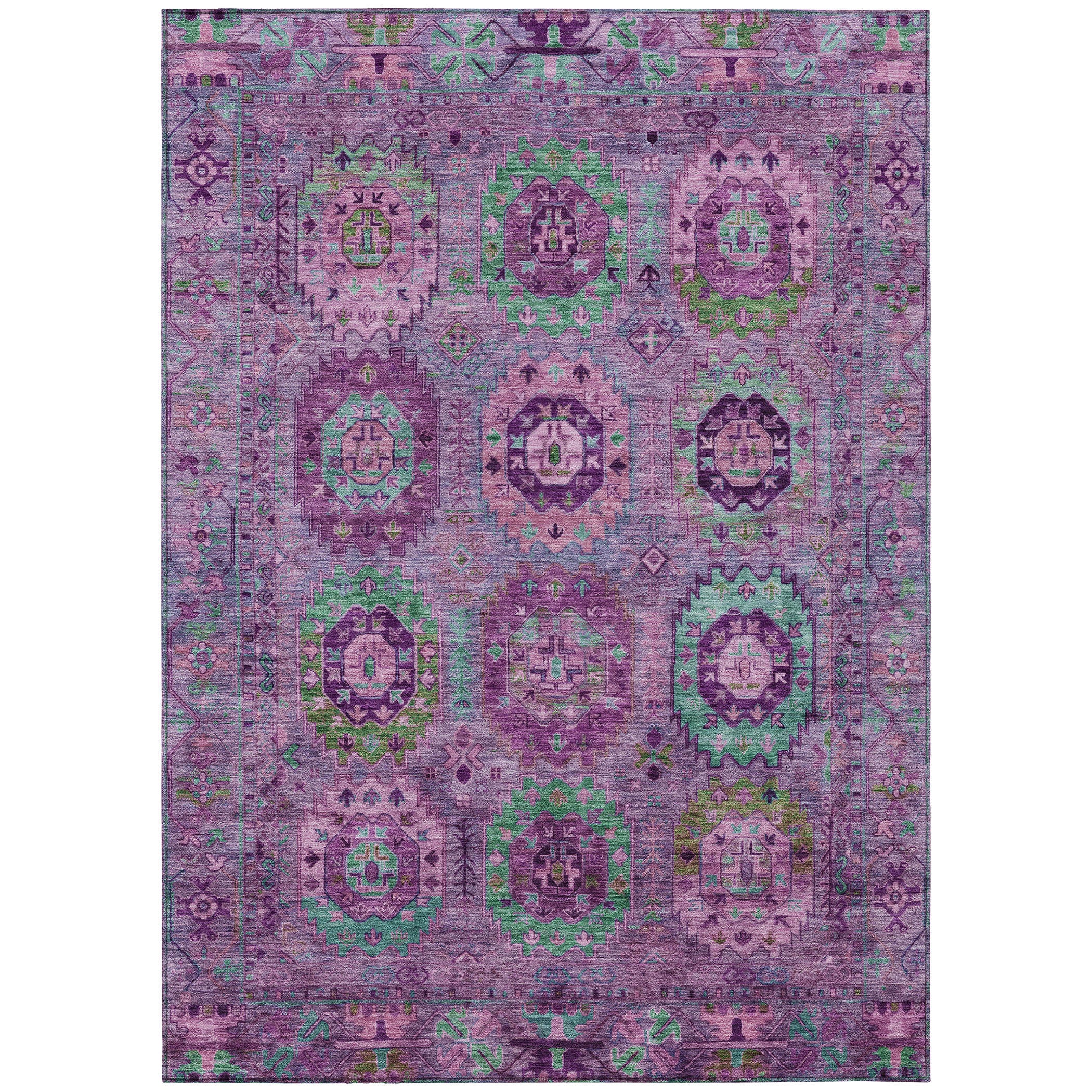 3' X 5' Purple Teal Blue And Green Medallion Washable Indoor Outdoor Area Rug - Sports & Outdoor
