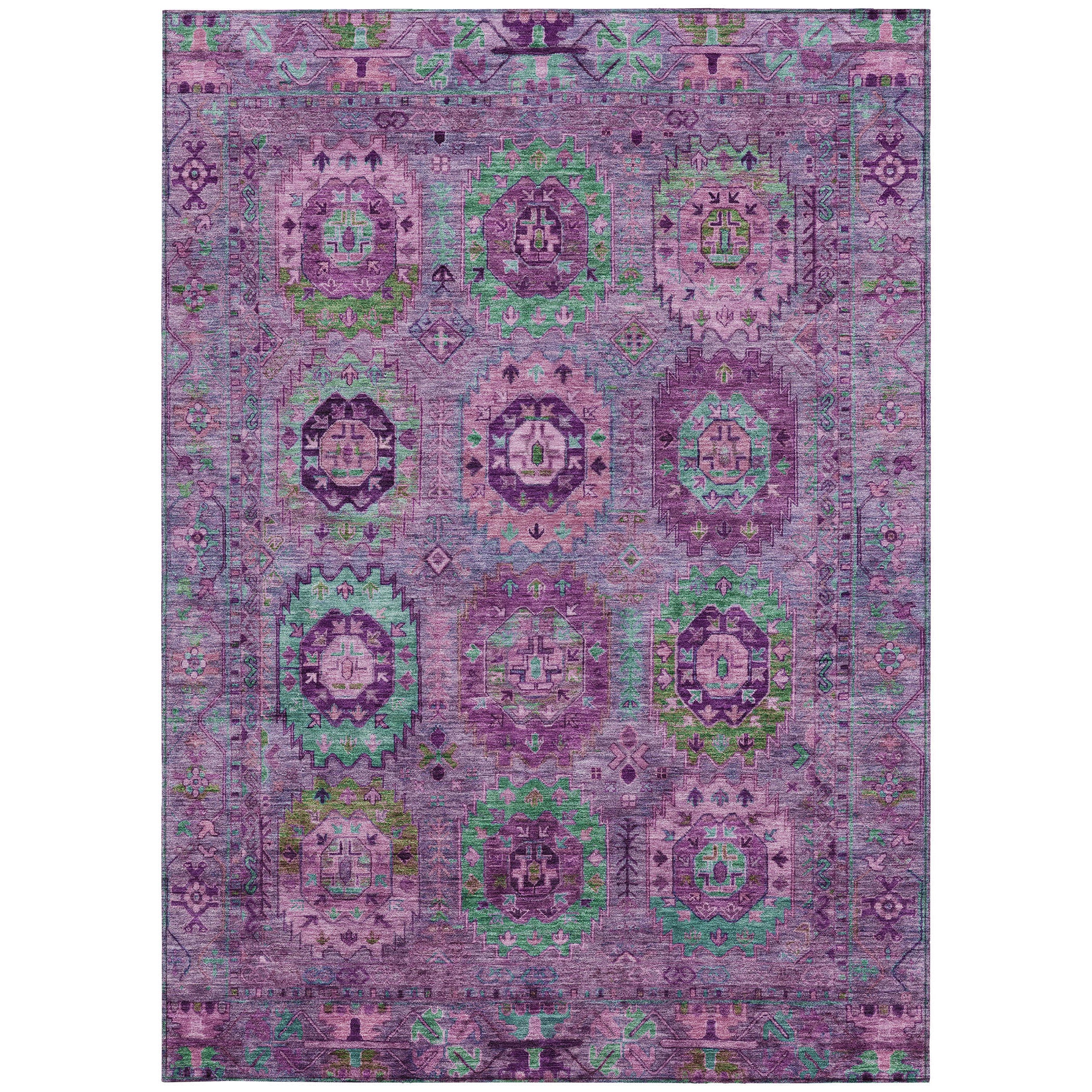 3' X 5' Purple Teal Blue And Green Medallion Washable Indoor Outdoor Area Rug - Sports & Outdoor