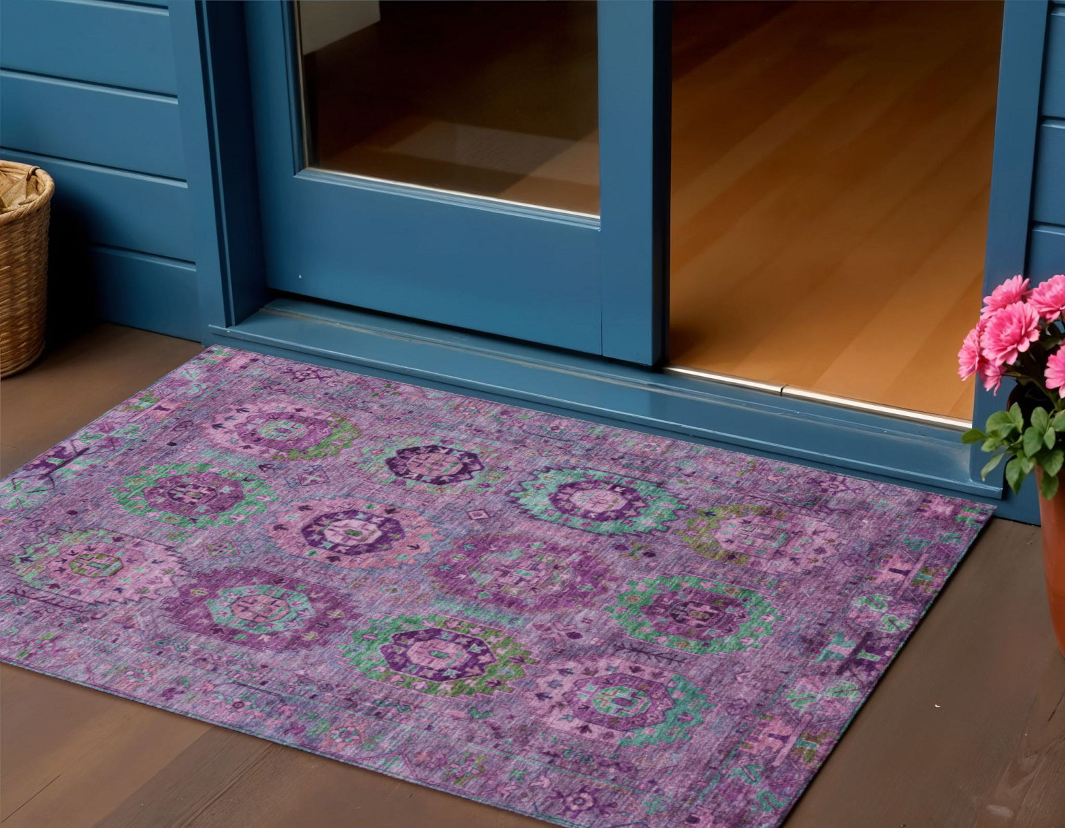3' X 5' Purple Teal Blue And Green Medallion Washable Indoor Outdoor Area Rug - Sports & Outdoor