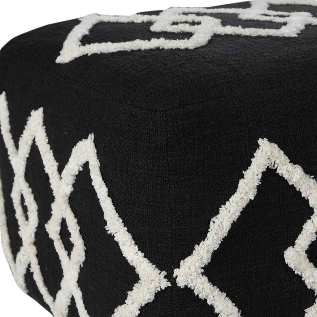 18" Black Cotton Geometric Pouf Ottoman