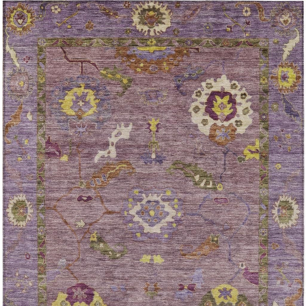 5' X 8' Merlot Plum And Gold Floral Medallion Washable Indoor Outdoor Area Rug - Sports & Outdoor