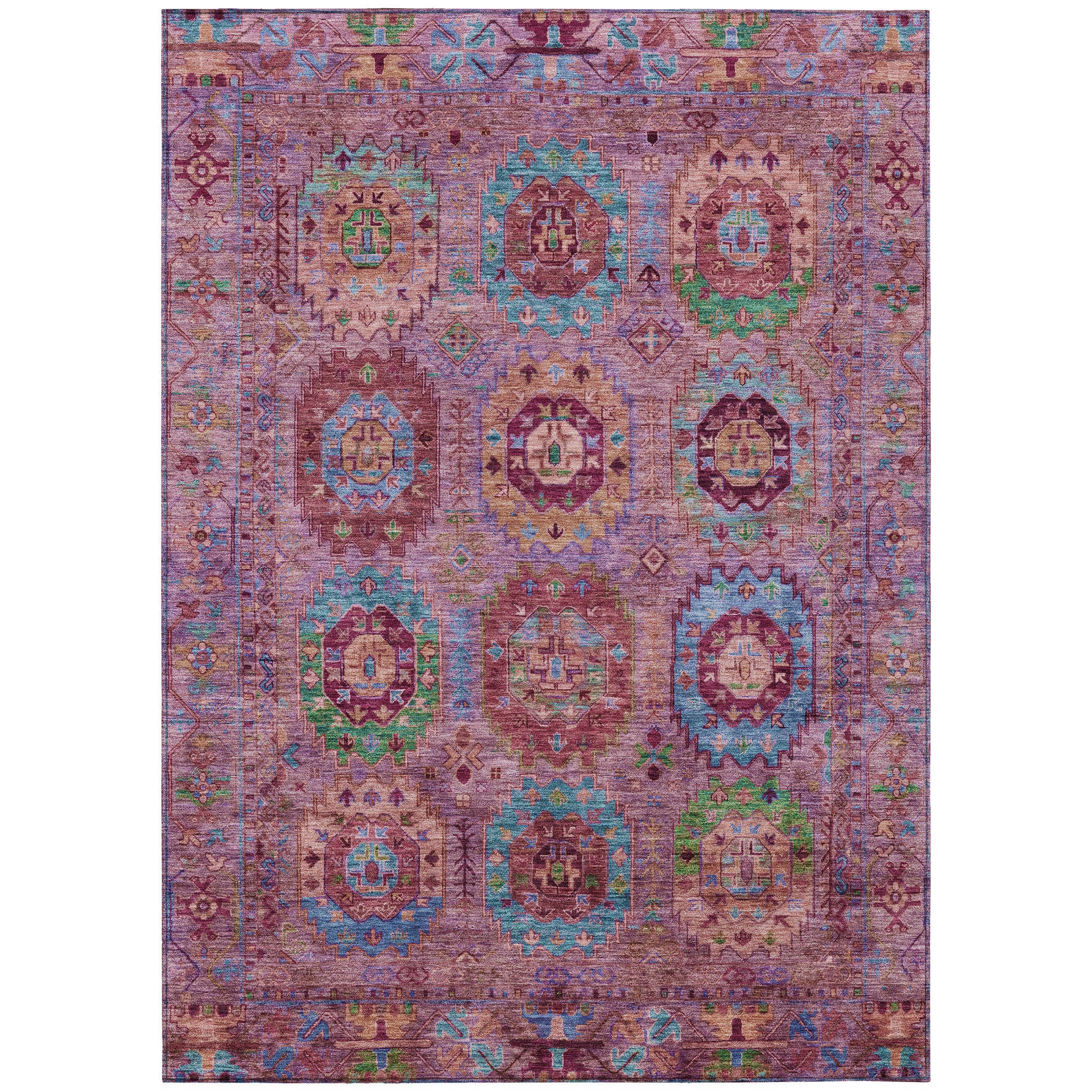 5' X 8' Pink Green And Mauve Medallion Washable Indoor Outdoor Area Rug - Sports & Outdoor
