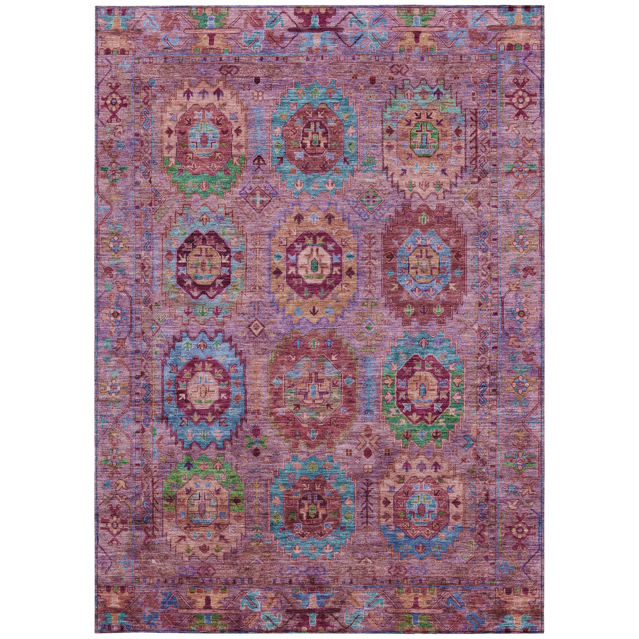 5' X 8' Pink Green And Mauve Medallion Washable Indoor Outdoor Area Rug - Sports & Outdoor