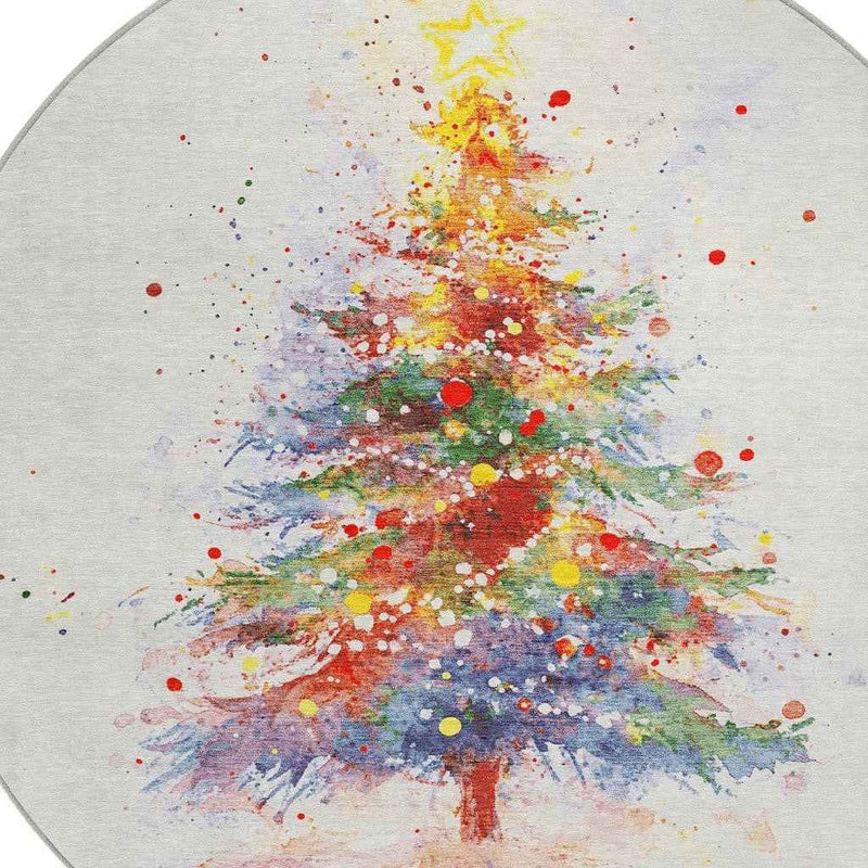 8' Ivory Green Purple Yellow And Blush Round Abstract Washable Indoor Outdoor Area Rug